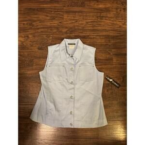 SOFT WORKS Women’s Button Up Sleeveless Shirt Vest Blue Size:8